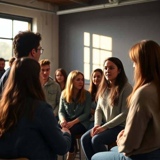 Students in acting class, engaged in a scene study exercise
